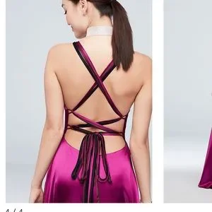 Betsy Adam Dresses Betsy And Adam Long Satin Strappy Back Vneck Dress With Slit Poshmark